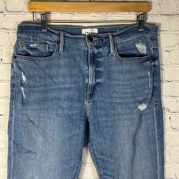 Frame Jeans Le Beau Crop Distressed Straight Raw Hem size 28 - Picture 2 of 11
